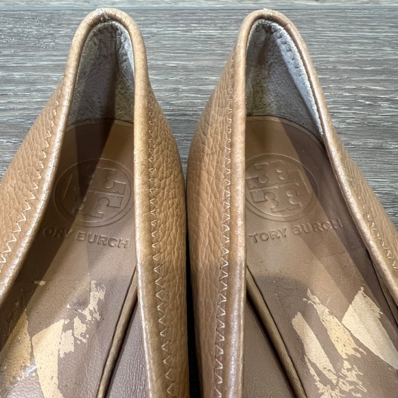 Tory Burch Tumbled Leather Reva Ballet Flats Royal Tan/Gold Size 8 - Picture 5 of 15